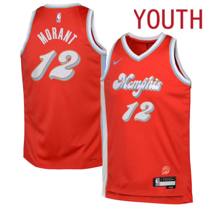 Youth Memphis Grizzlies 12 Ja Morant Nike Red City Edition 2024-25 Swingman Player NBA Jersey